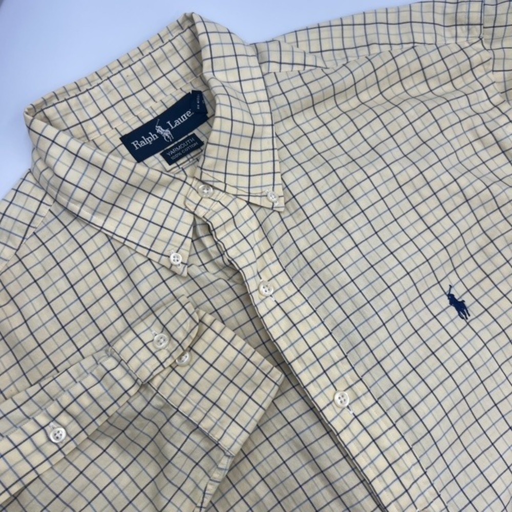 Ralph Lauren Men's Yellow Plaid Button Down‎ Long Sleeve Shirt Size 16 1/2-32/33